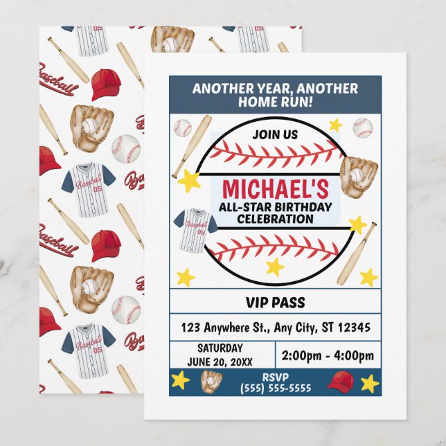 Invitación Baseball Birthday Party Invitation (Anverso / Reverso)