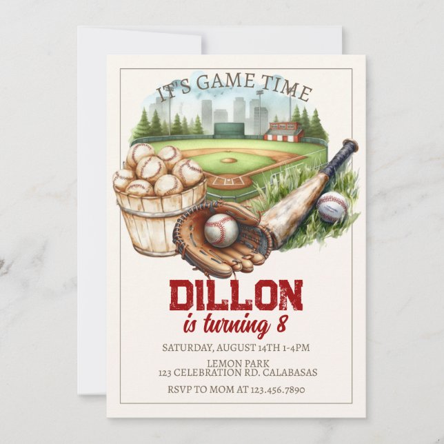 Invitación Baseball birthday, sports birthday, baseball party (Anverso)