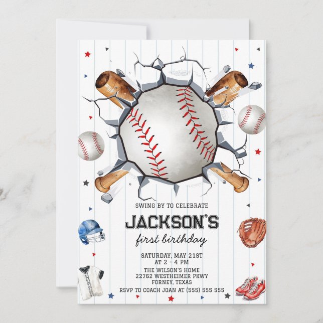 Invitación Baseball Boy Birthday Party Invitation (Anverso)