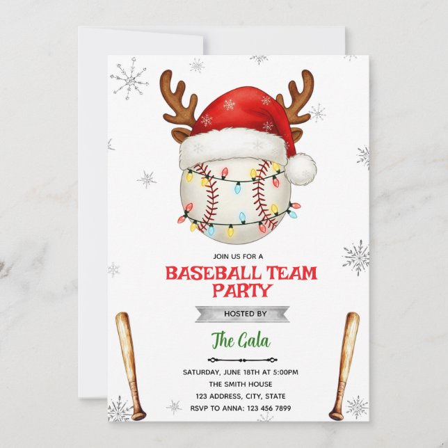 Invitación Baseball Christmas Party Invitation (Anverso)