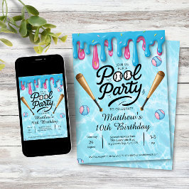 Invitación Baseball Drip Pool Party Kids / Teenagers