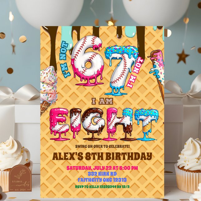 Invitación Baseball Ice Cream Drip Six Seven boy 8th Birthday (Subido por el creador)