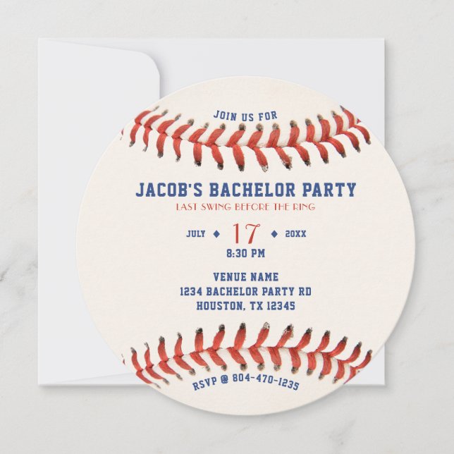 Invitación Baseball Last Swing Before the Ring Bachelor Party (Anverso)