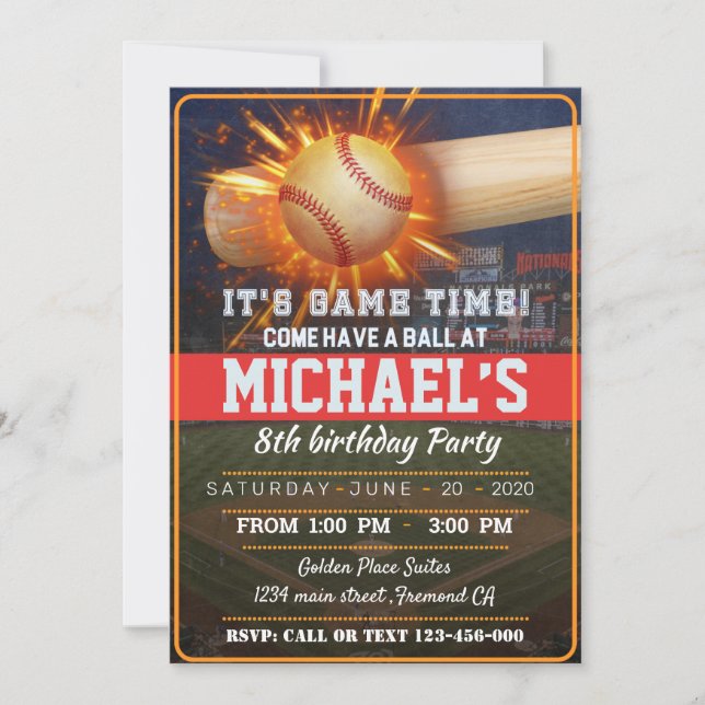 Invitación Baseball Party Invitation (Anverso)