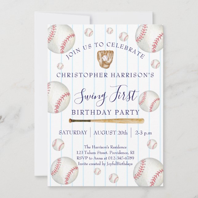 Invitación Baseball Sport Boy 1st Birthday (Anverso)