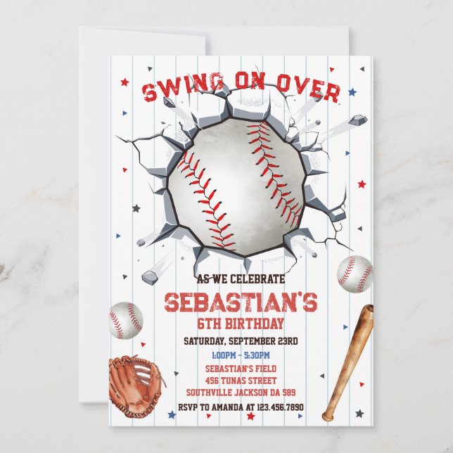 Invitación Baseball Swing On Over Boy Birthday Invitation (Anverso)
