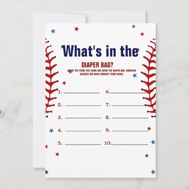 Invitación Baseball what in the bag Baby shower game Card (Anverso)