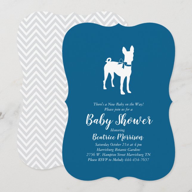 Invitación Basenji Dog Baby Shower Boy Blue (Anverso / Reverso)