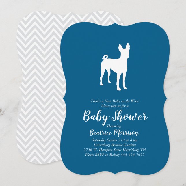Invitación Basenji Dog Baby Shower Boy Blue (Anverso / Reverso)