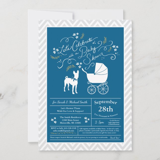 Invitación Basenji Dog Baby Shower Boy Blue (Anverso)