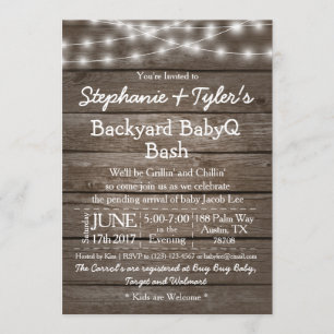 Invitación Bash Bash Backyard enciende Baby Shower rústico de