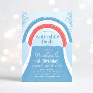 Invitación Bash de agua azul y blanca roja Cumpleaños de vera