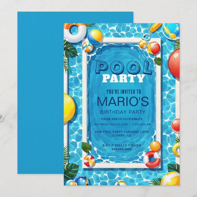 Invitación Bash de Batido de Cumpleaños de Verano, Natación P (Anverso / Reverso)