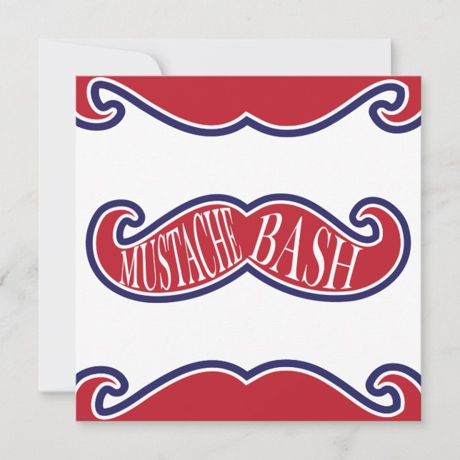 Invitación Bash de bigote - Rojo, Blanco y Azul (Anverso)
