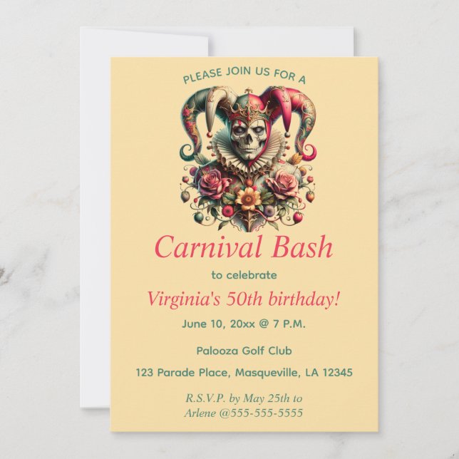Invitación Bash de carnaval editable (Anverso)