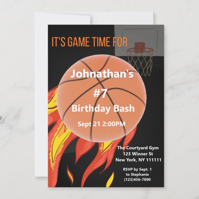 Invitación Bash de cumpleaños de baloncesto - es tiempo de ju (Anverso)