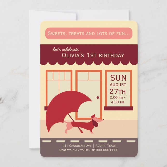 Invitación Bash de cumpleaños de la tienda de Dachshund (Anverso)