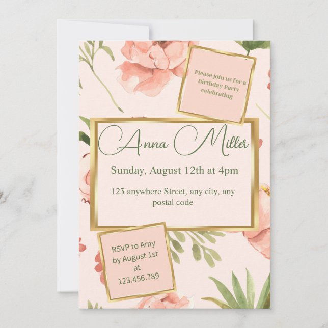 Invitación Bash de cumpleaños de los booms de rubor (Anverso)