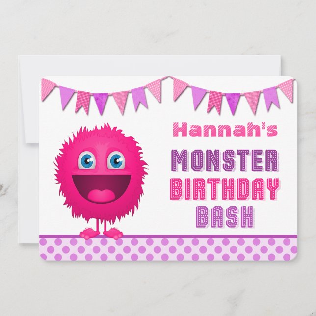 Invitación Bash de cumpleaños de monstruo chiquito (Anverso)