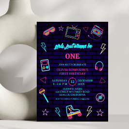 Invitación Bash de cumpleaños de neones retro pop