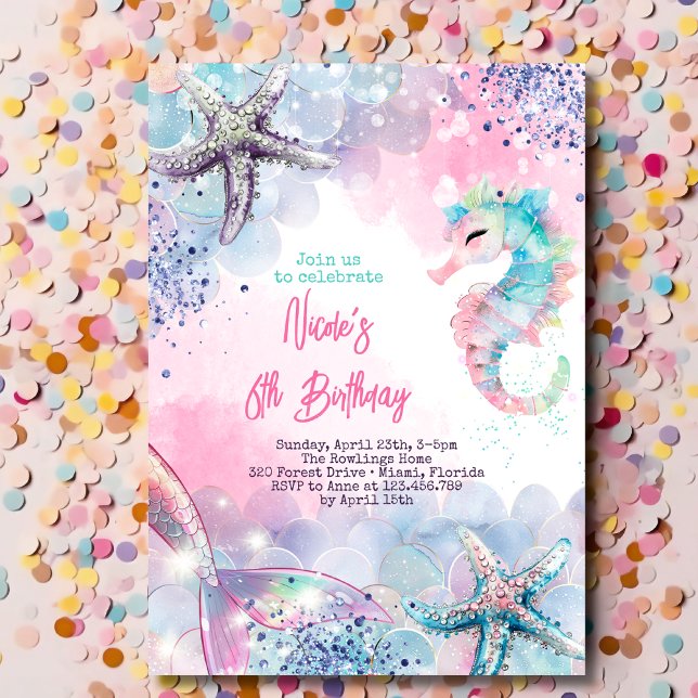 Invitación Bash de cumpleaños de sirena mágica submarina (Subido por el creador)