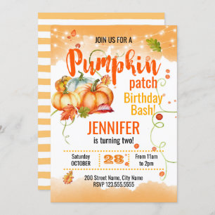 Invitación Bash de cumpleaños del parche de calabaza