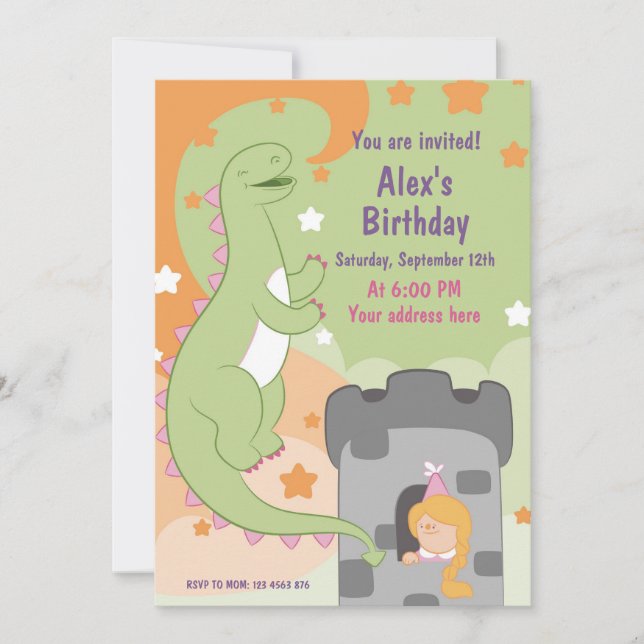 Invitación ¡Bash de cumpleaños Dino-mite! Dinosaurio dibujado (Anverso)