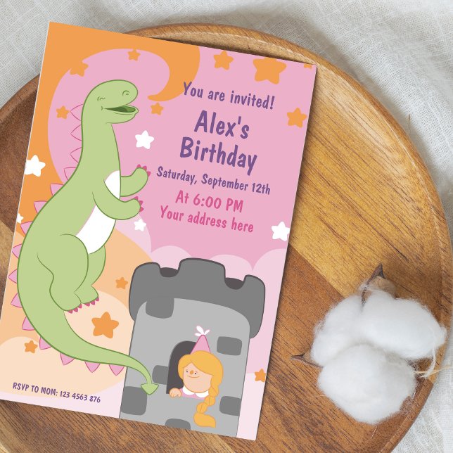 Invitación ¡Bash de cumpleaños Dino-mite! Dinosaurio dibujado (Dino-mite Birthday Bash Hand-Drawn Dinosaur Invitation)