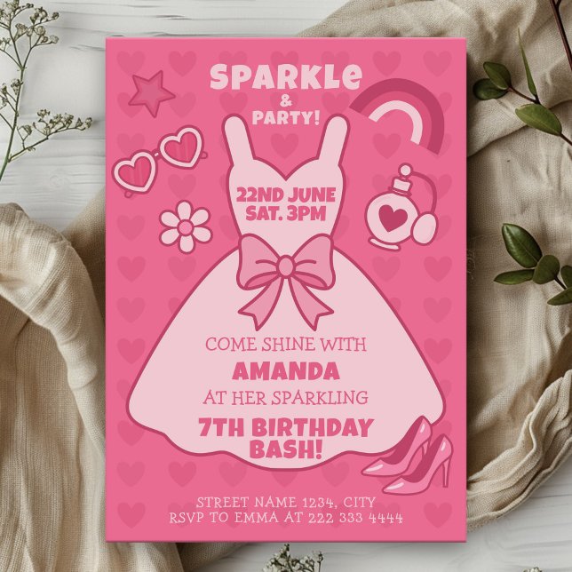 Invitación Bash de cumpleaños espumoso para Chicas con Glam (Subido por el creador)