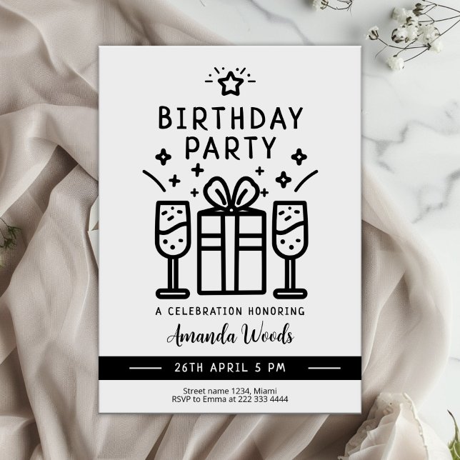 Invitación Bash de cumpleaños Minimalista sorpresa (Subido por el creador)