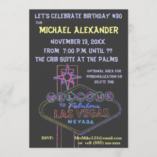Invitación Bash de cumpleaños neón de Las Vegas