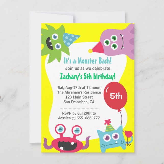 Invitación Bash de fiesta de cumpleaños para niños (Anverso)