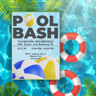 Invitación Bash De Piscina Dos Grandes Balls De Playa Cumplea