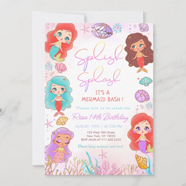 Invitación Bash de sirena bajo el cumpleaños del mar (Anverso)