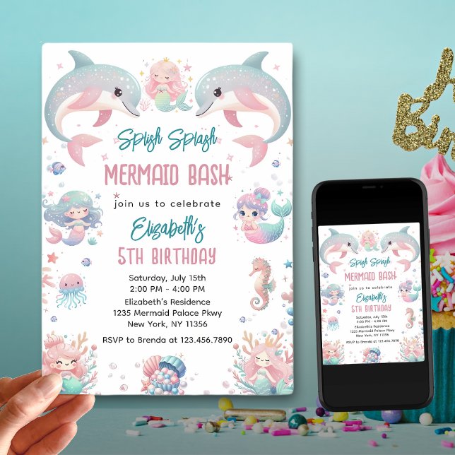 Invitación Bash de sirena bajo el cumpleaños del mar (Subido por el creador)