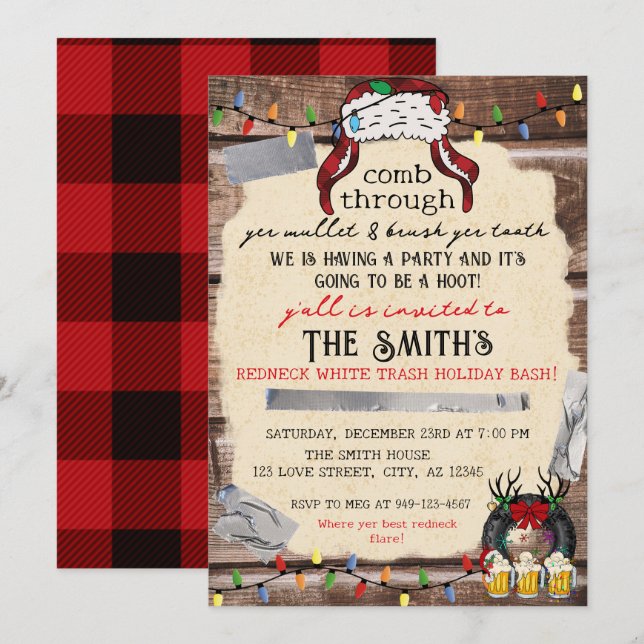 Invitación Bash de vacaciones de trituración blanca de cuello (Anverso / Reverso)