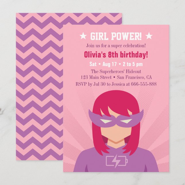 Invitación Bash del partido de cumpleaños de superhéroe de po (Anverso / Reverso)