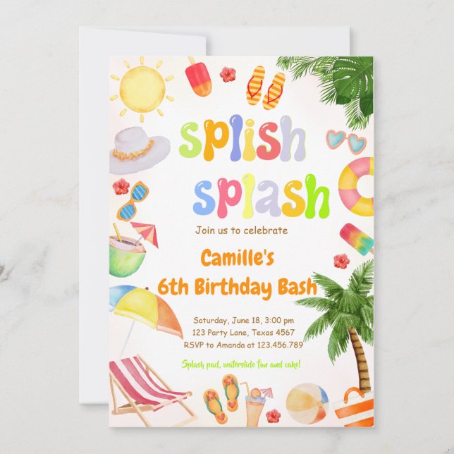 Invitación Bash Fiesta del grupo Splish Splash Cumpleaños (Anverso)