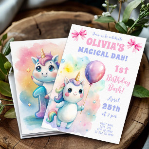 Invitación Bash mágico de cumpleaños unicornio para bebé
