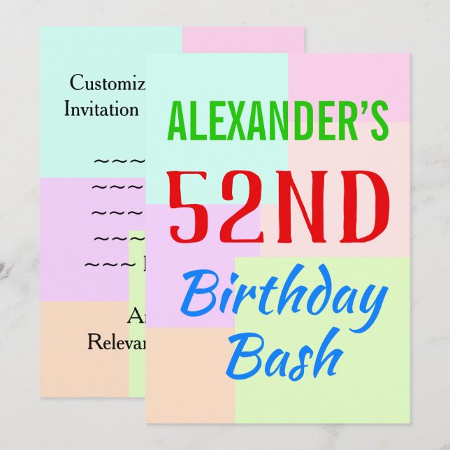 Invitación básica de cumpleaños "52 Bash de cumple (Anverso / Reverso)