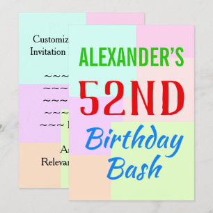 Invitación básica de cumpleaños "52 Bash de cumple