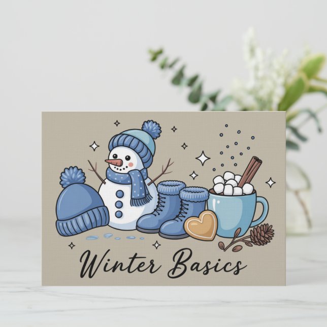 Invitación Básicos de Invierno Muñeco de Nieve Navidad Clima  (Anverso de pie)