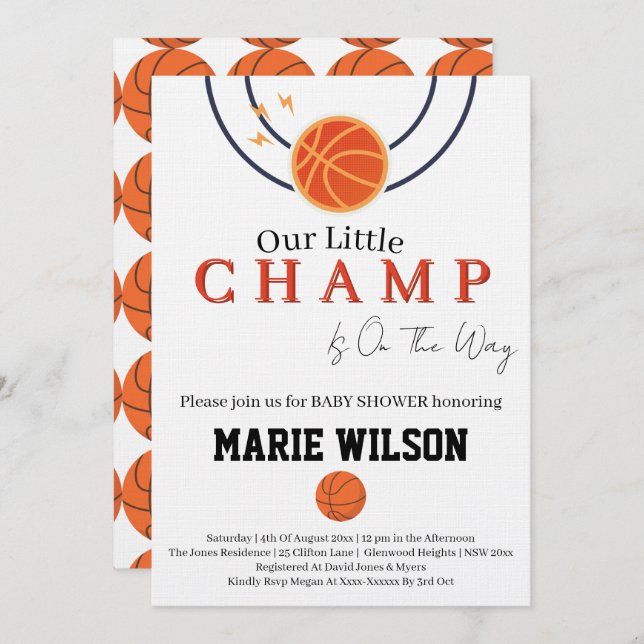 Invitación Basketball Baby Shower Sports Girl Boy Favors (Anverso / Reverso)