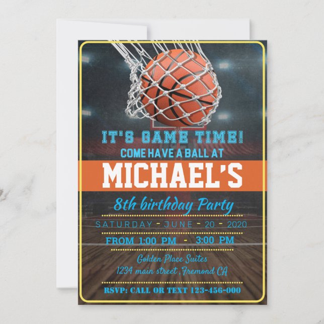 Invitación Basketball Birthday Party (Anverso)