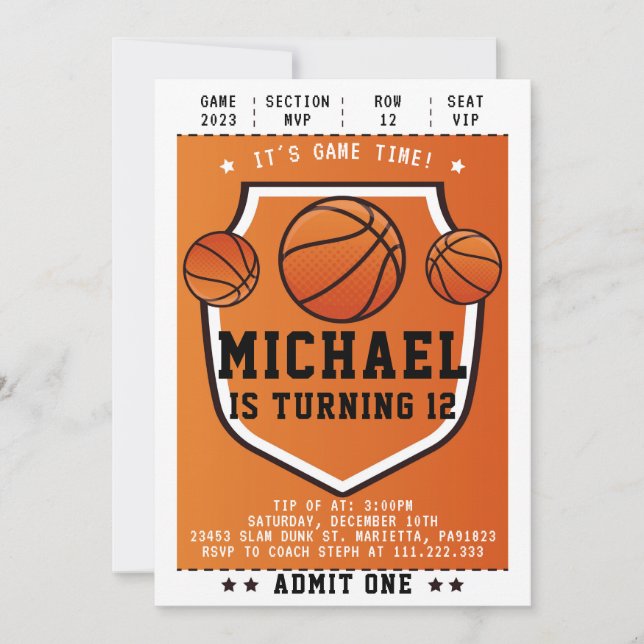 Invitación Basketball Invitation for Birthday Part (Anverso)
