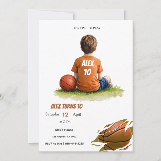 Invitación Basketball Kids Birthday Invitation | Personalized (Anverso)