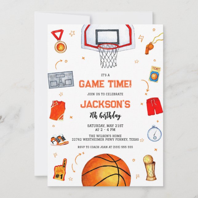 Invitación Basketball Kids Boy Birthday Party Invitation (Anverso)