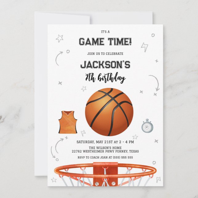 Invitación Basketball Kids Boy Birthday Party Invitation (Anverso)