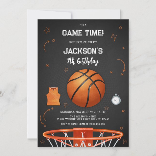 Invitación Basketball Kids Boy Birthday Party Invitation (Anverso)