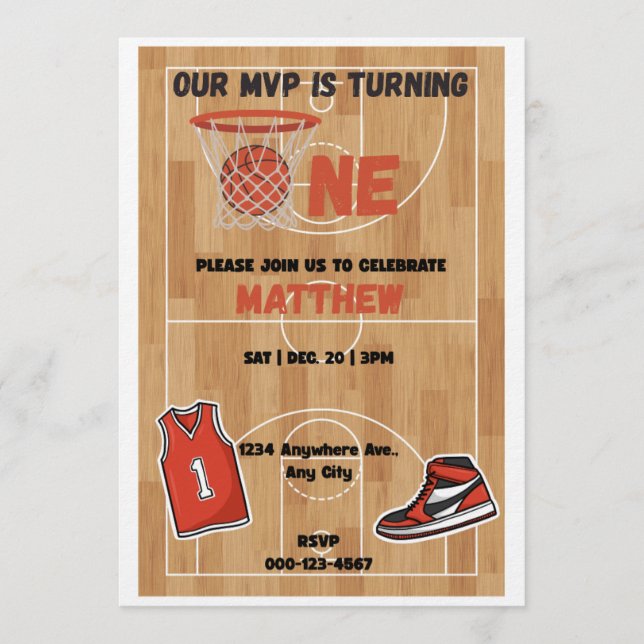 Invitación Basketball MVP First Birthday Invitation (Anverso)